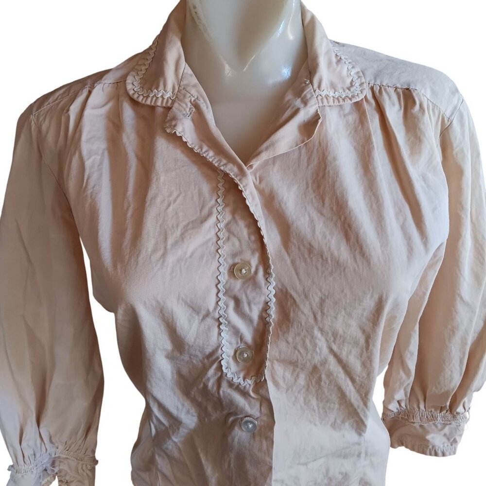 Vintage Women's Blouse Large 1950's Fritzi Calfirnia Darter Rik Rak Rockabilly